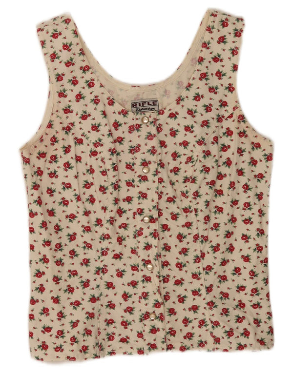 Rifle Womens Crop Ærmeløs skjortebluse UK 14 Large Off White Floral