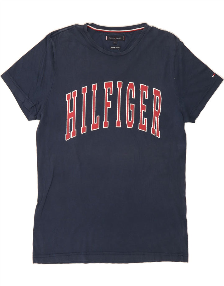 TOMMY HILFIGER Mens Graphic T-Shirt Top Medium Navy Blue Cotton Vintage Tommy Hilfiger and Second-Hand Tommy Hilfiger from Messina Hembry 