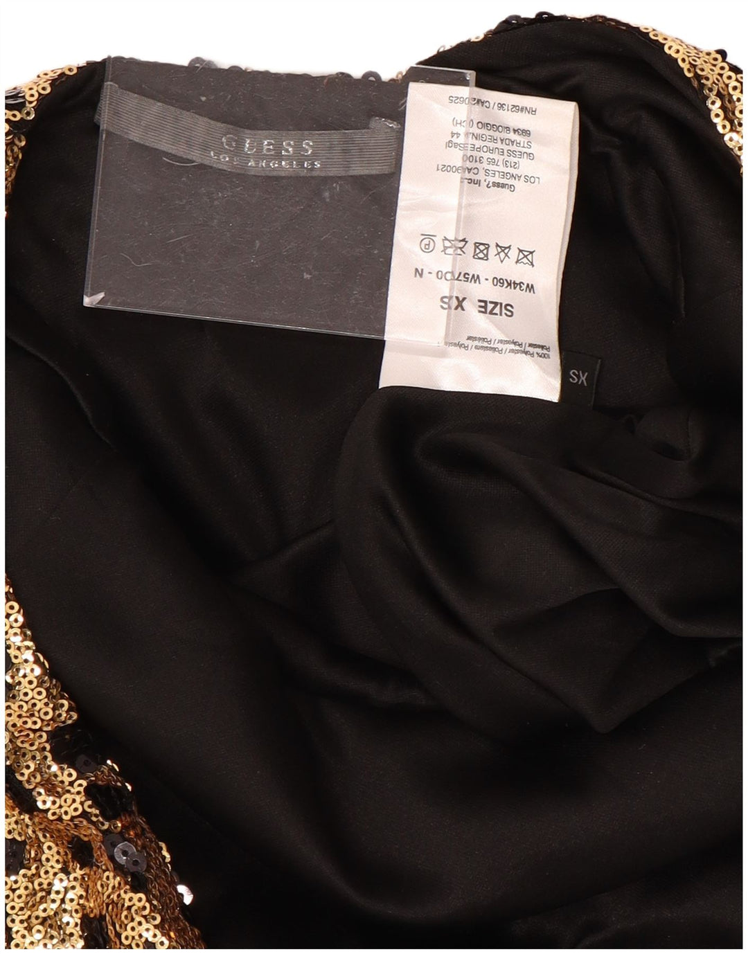 GUESS Dame Langærmet Pailletter Bodycon Kjole UK 6 XS Guld Geometrisk