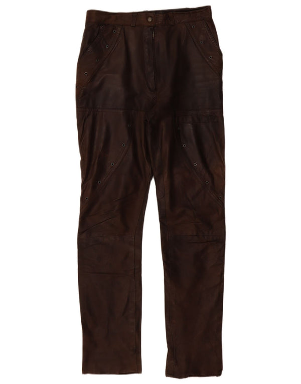 VINTAGE lige læderbukser til kvinder EU 36 Small W28 L30 Brunt læder