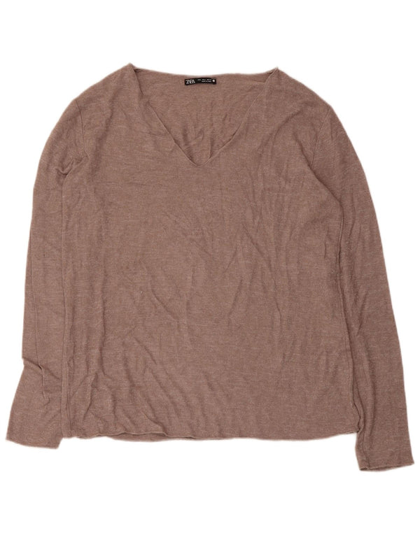 Zara Dame Bluse Top UK 14 Stor brun viskose