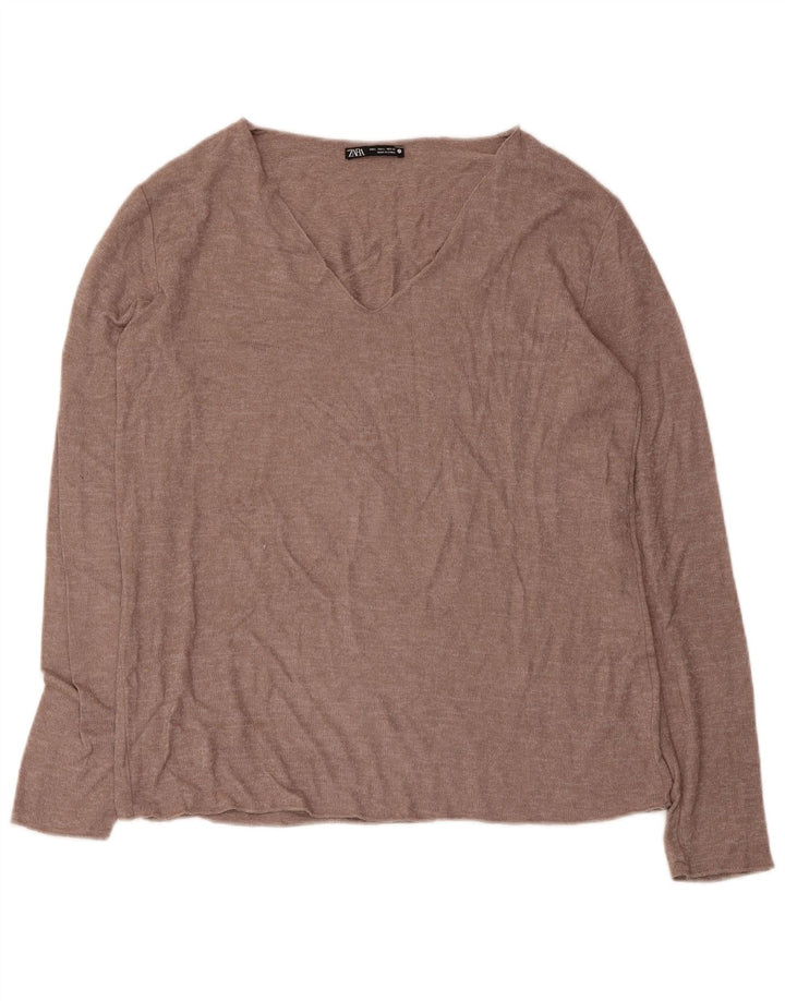 Zara Dame Bluse Top UK 14 Stor brun viskose