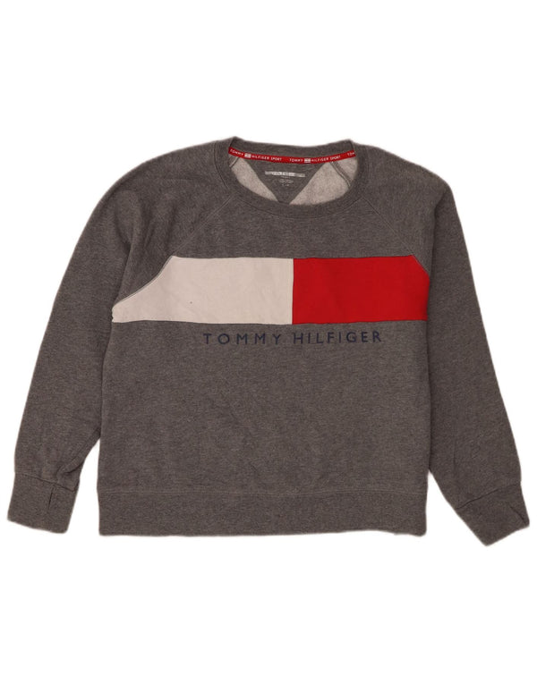 Tommy Hilfiger Dame Sweatshirt Jumper UK 16 Stor Grå Colourblock