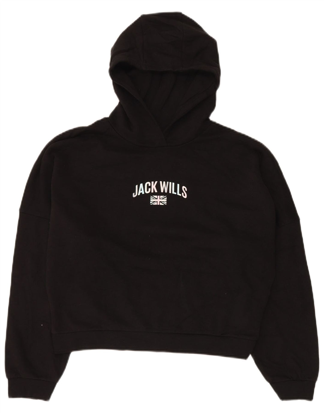 JACK WILLS Piger Oversized Crop Grafisk Hoodie Jumper 14-15 år Sort