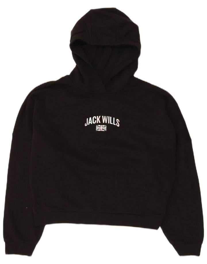 JACK WILLS Piger Oversized Crop Grafisk Hoodie Jumper 14-15 år Sort