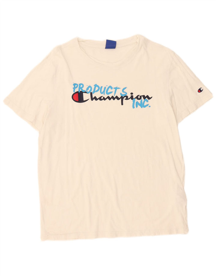 Champion Herre Grafisk T-Shirt Top Stor Hvid Bomuld