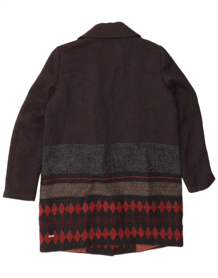 Hugo Boss Dame Dobbeltradet Frakke UK 12 Medium Brun Geometrisk