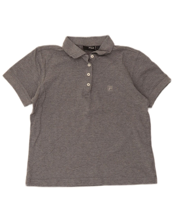 Fila Womens Crop Polo Shirt UK 10 Small Grey Flecked Bomuld