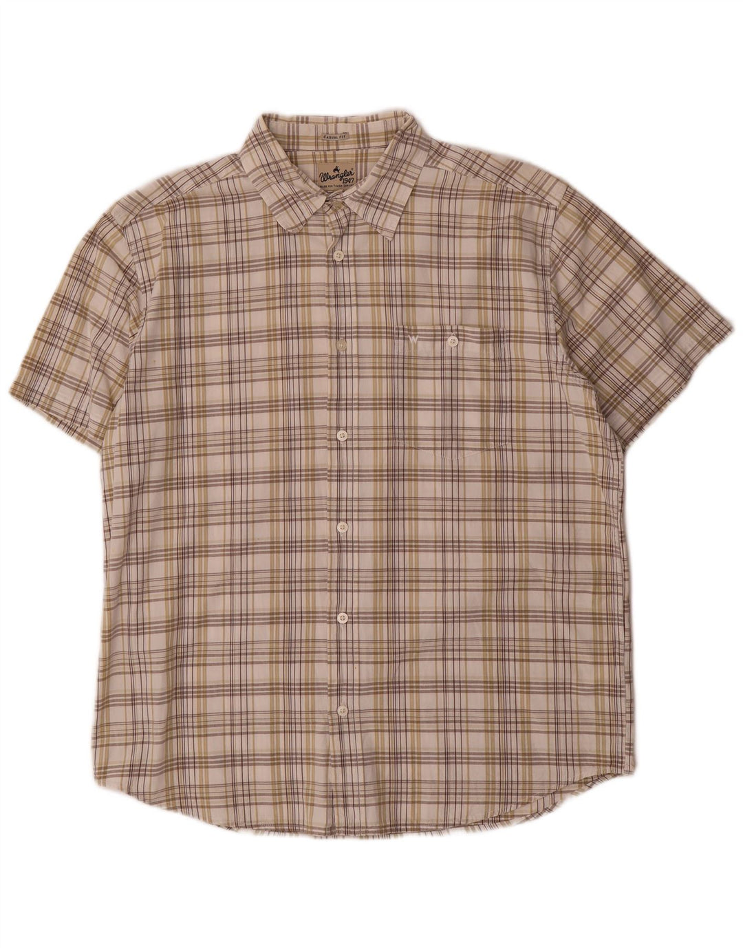 Wrangler kortærmet herreskjorte stor beige ternet bomuld