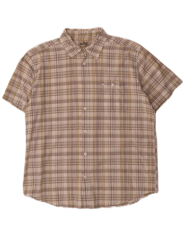 Wrangler kortærmet herreskjorte stor beige ternet bomuld