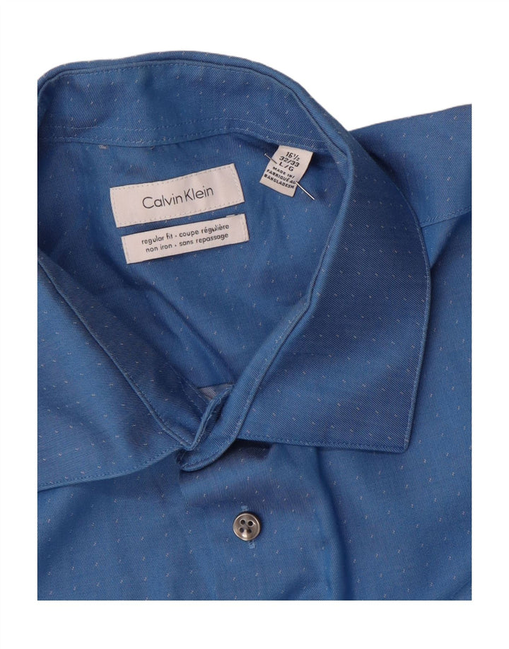 Calvin Klein Herre Regular Fit Skjorte Størrelse 16 1/2 Large Blue Spotted Bomuld