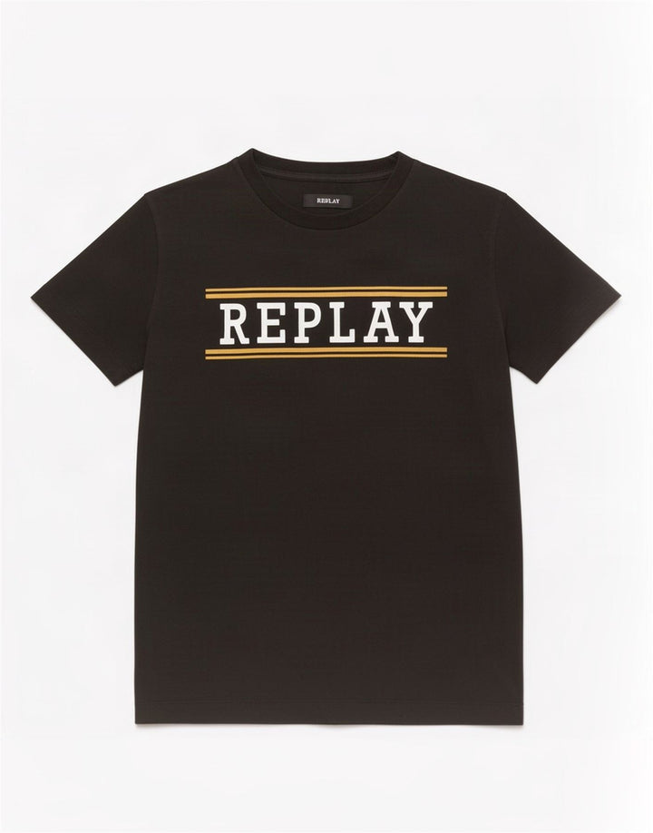 Replay Herre Grafisk T-Shirt Top Medium Sort Bomuld