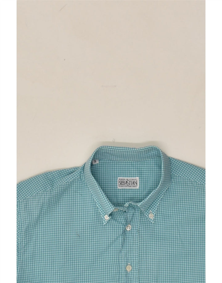 VINTAGE Mens Short Sleeve Shirt Small Turquoise Gingham | Vintage Vintage | Thrift | Second-Hand Vintage | Used Clothing | Messina Hembry 