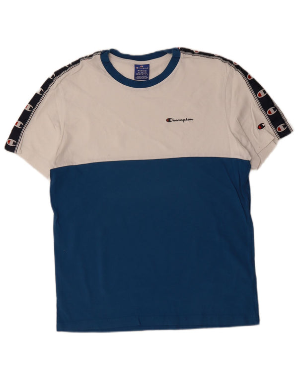 Champion Herre grafisk T-shirt Top Medium Blue Colourblock Bomuld