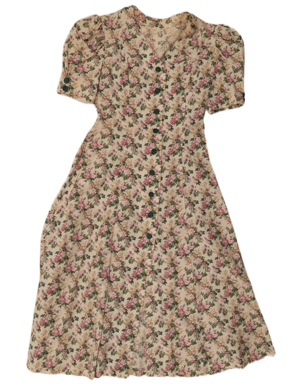 Vintage Dame Maxi Shirt Dress UK 10 Small Multicolored Floral
