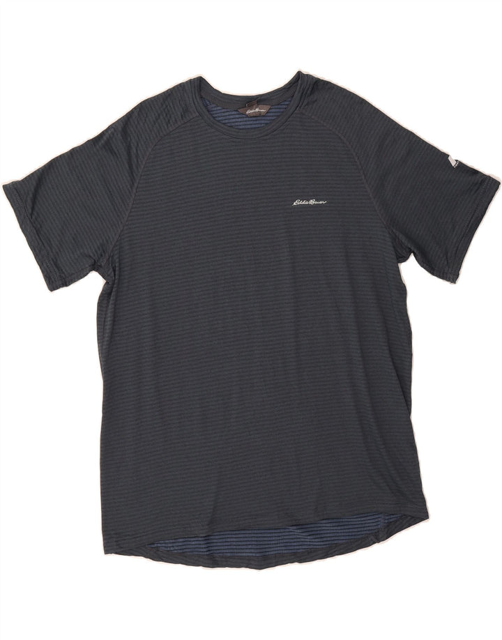 EDDIE BAUER Mens T-Shirt Top Large Navy Blue Pinstripe Polyester Vintage Eddie Bauer and Second-Hand Eddie Bauer from Messina Hembry 