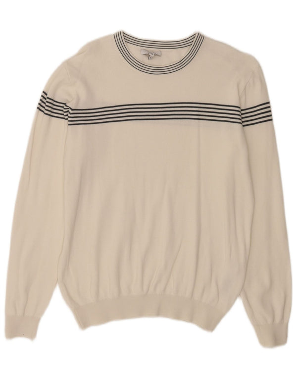 Reiss Herre Boat Neck Jumper Sweater UK 6 XS Hvidstribet bomuld