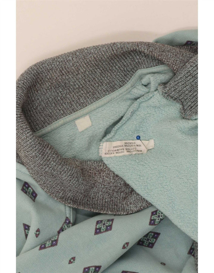 Vintage Polo-hals sweatshirt til mænd mellemblå, geometrisk bomuld