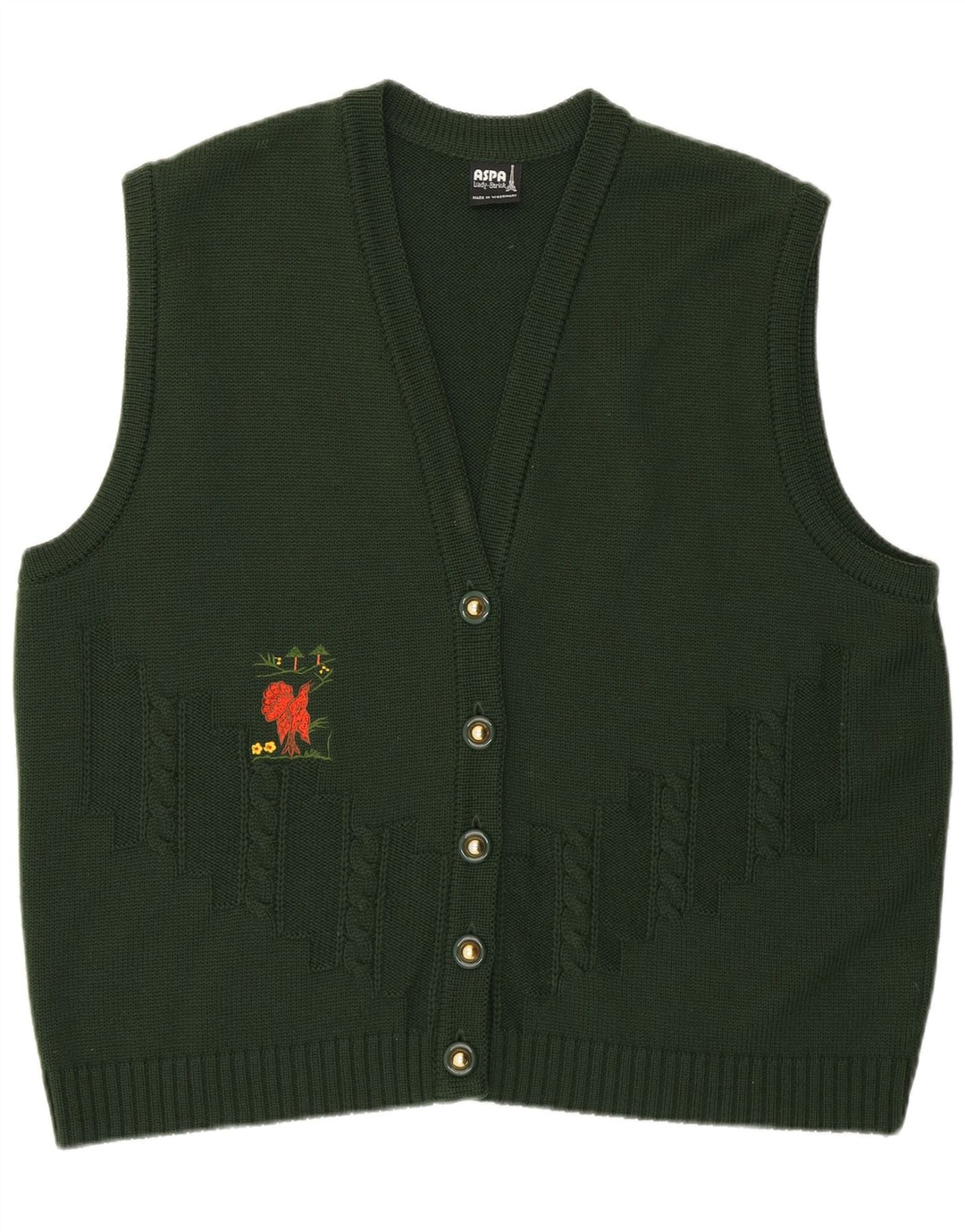 Aspa Dame grafisk ærmeløs cardigan sweater EU 46 XL Grøn polyakryl