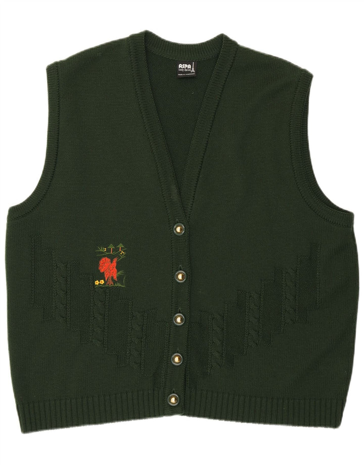 Aspa Dame grafisk ærmeløs cardigan sweater EU 46 XL Grøn polyakryl