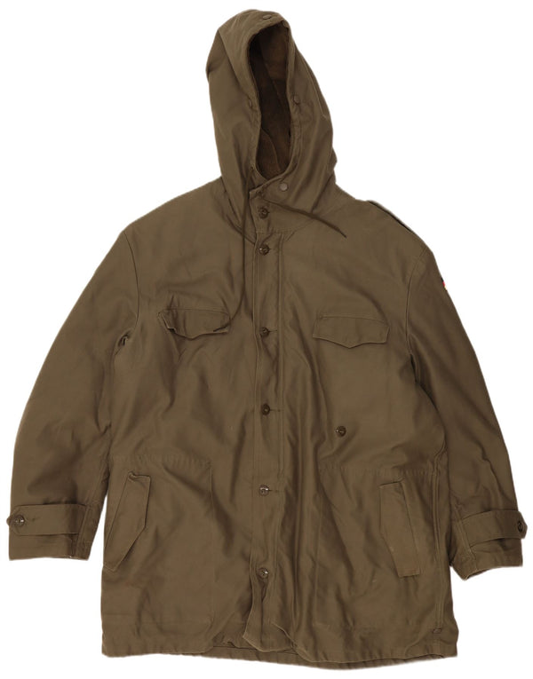 Vintage Herre Hætte Sherpa Parka Jakke IT 58 4XL Khaki Bomuld