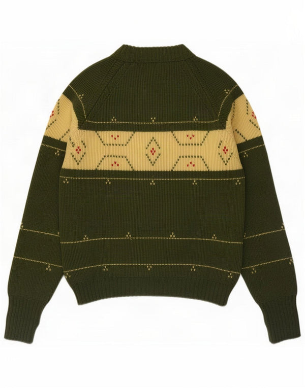 Vintage Womens Crew Neck Jumper Sweater UK 14 Large Green Geometric