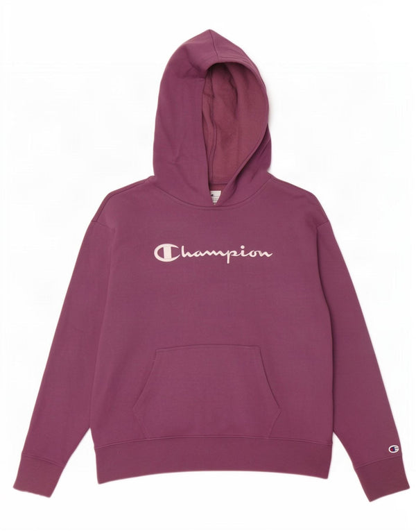 Champion Dame Grafisk Oversized Hoodie Jumper UK 14 Medium Lilla Bomuld