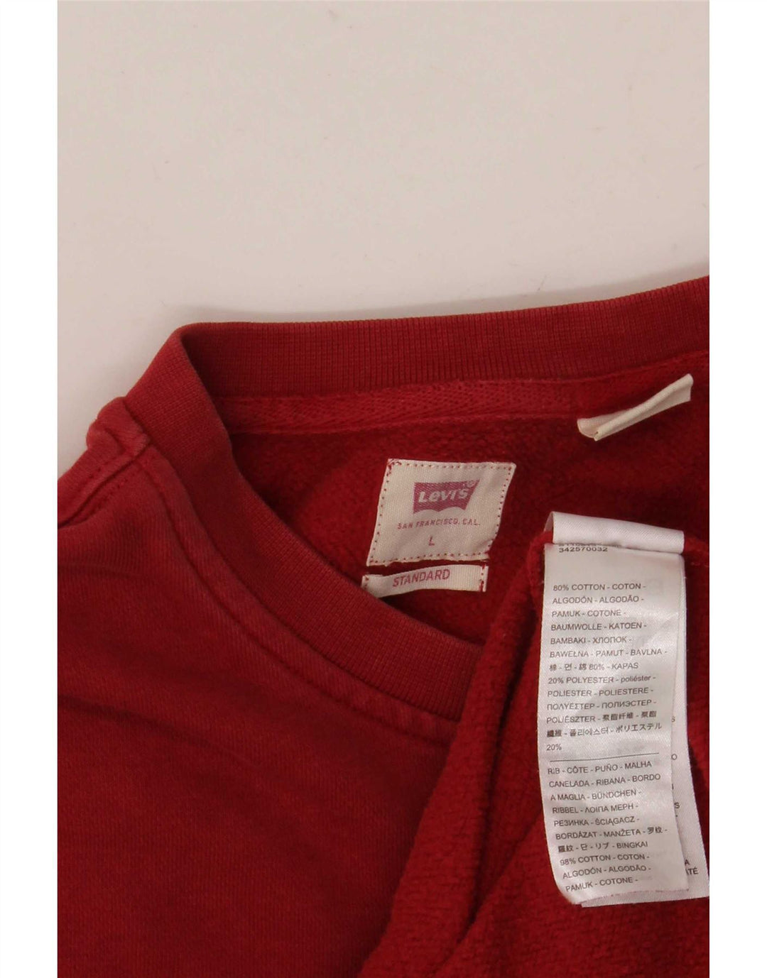 Levi's Herre Standard Fit Sweatshirt Jumper Stor Rød Bomuld
