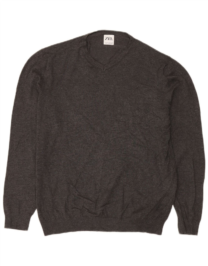 ZARA Herre V-hals sweater Medium Grå Viscose