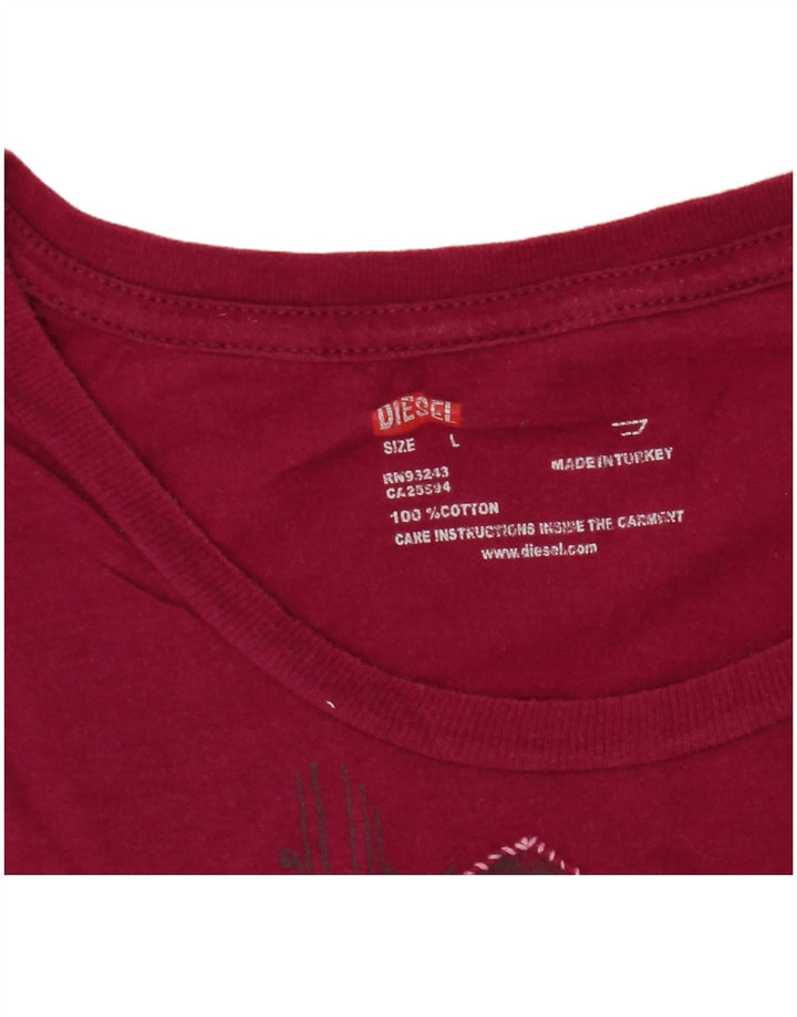 Diesel Dame Grafisk T-Shirt Top UK 14 Stor Pink Bomuld