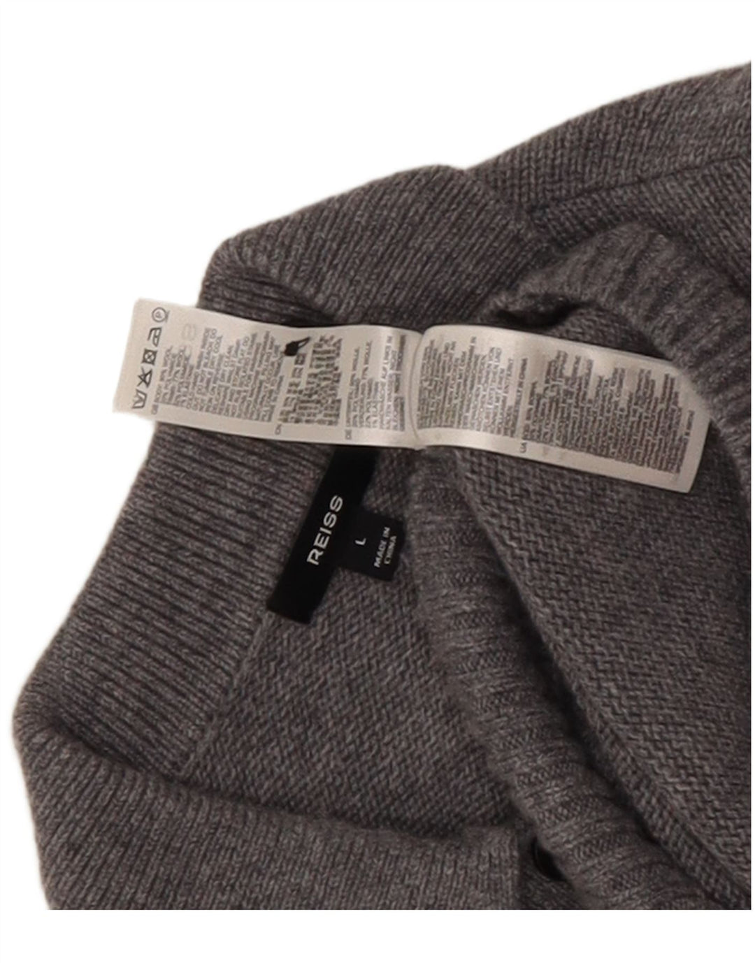 Reiss Herre Polo Neck Jumper Sweater Stor Grå Flecked Uld