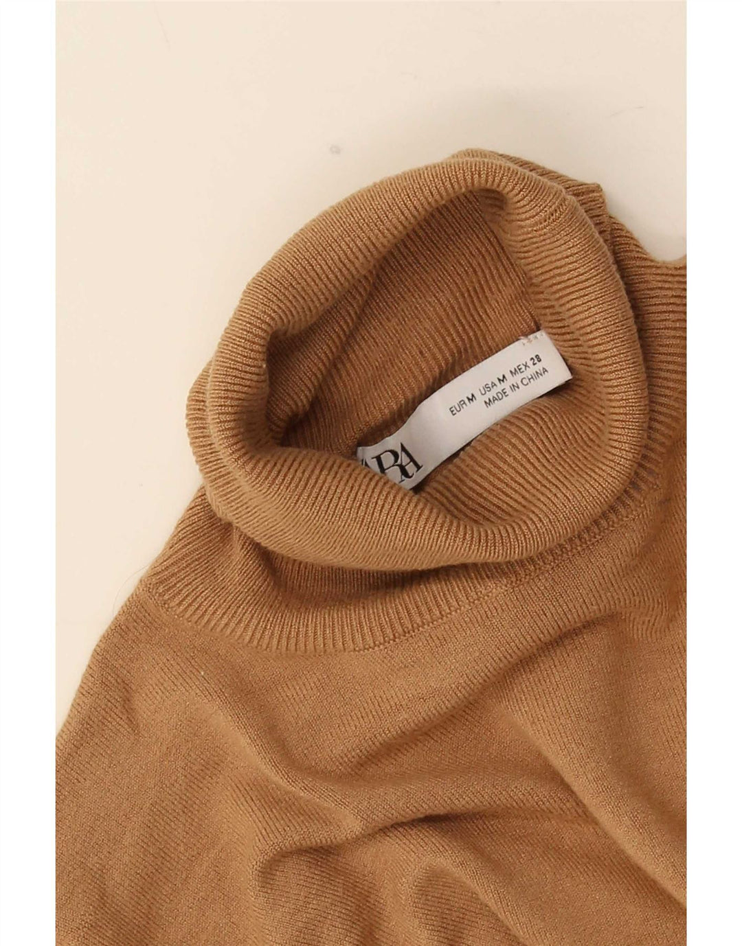 Zara Dame Rullehals Sweater UK 14 Medium Beige