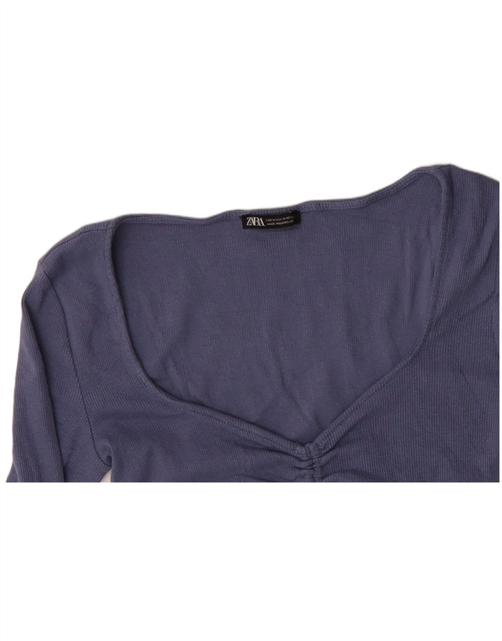 ZARA Womens Crop Top Langærmet UK 12 Medium Blue Bomuld