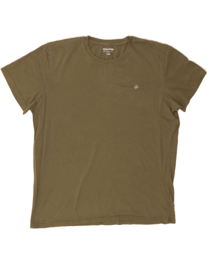 JACK & JONES Mens T-Shirt Top 2XL Khaki Cotton Vintage Jack & Jones and Second-Hand Jack & Jones from Messina Hembry 