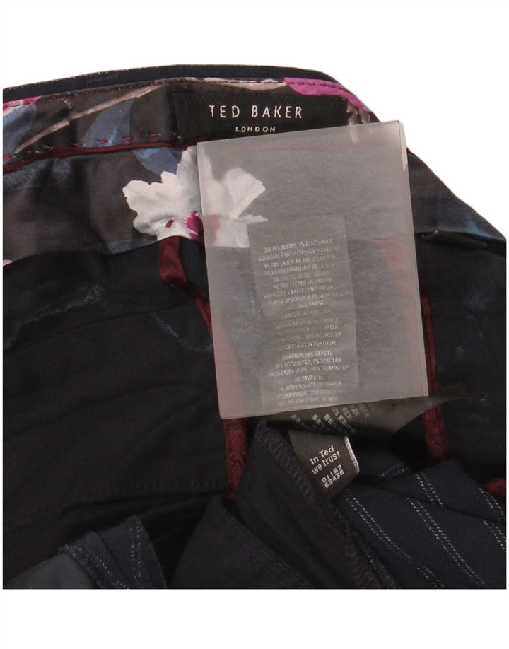 Ted Baker Herre tilspidsede jakkesætsbukser W40 L34 Marineblå nålestribet polyester