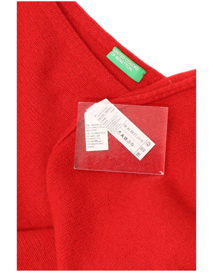 BENETTON Womens Asymmetric Poncho Jumper One Size Red Wool