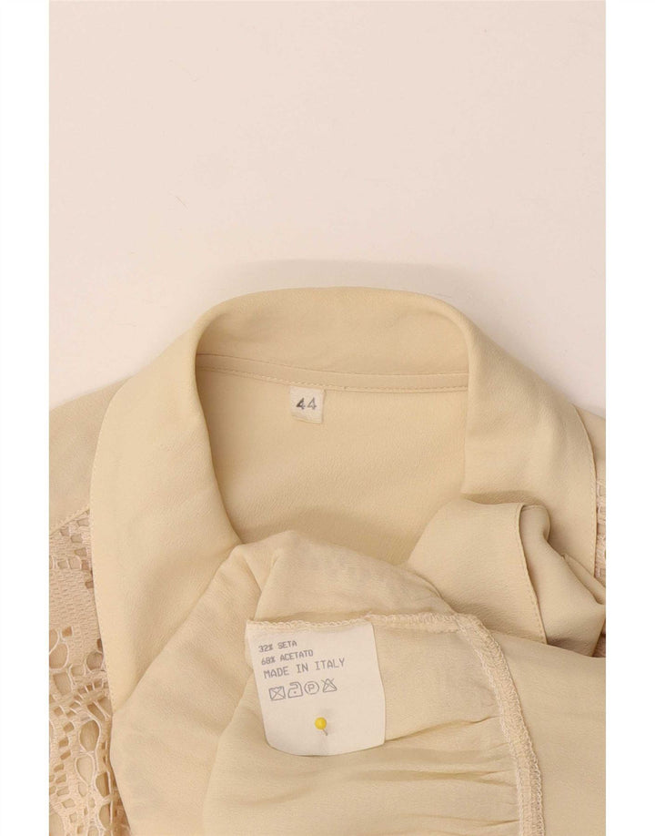 Vintage dameskjorte bluse IT 44 Medium Beige Blomstret Silke