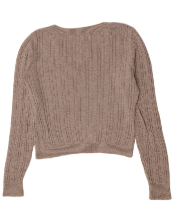 Hollister Womens V-Neck Jumper Sweater UK 10 Small Beige Cotton