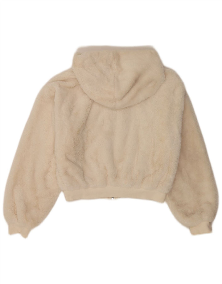 Topshop Dame Teddy Bear Hooded Bomber Jacket UK 10 Small Off White
