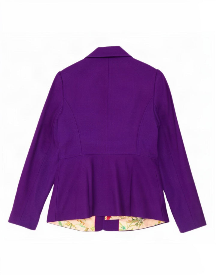 Ted Baker Dame Blazer Jakke Størrelse 3 Medium Lilla Uld