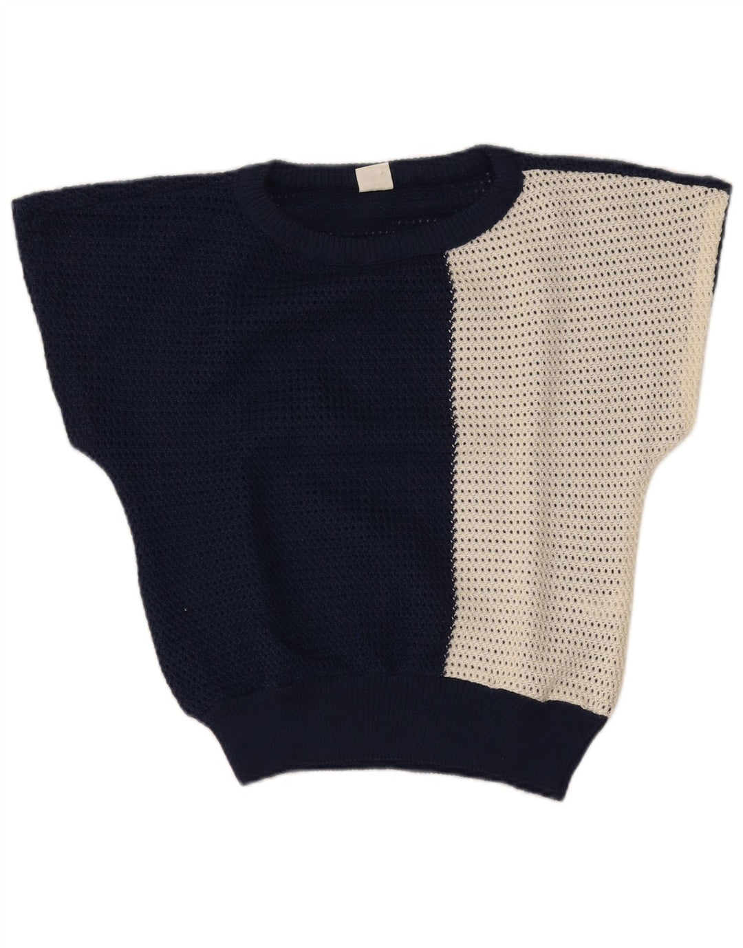 Vintage Dame Boat Neck Jumper Sweater IT 42 Medium Navy Blue Colourblock