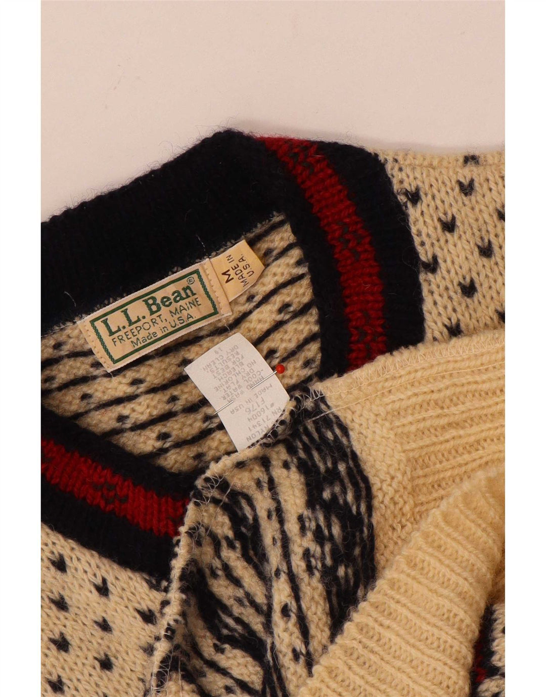 L.L.Bean Dame Cardigan Sweater UK 14 Medium Off White Fair Isle Wool