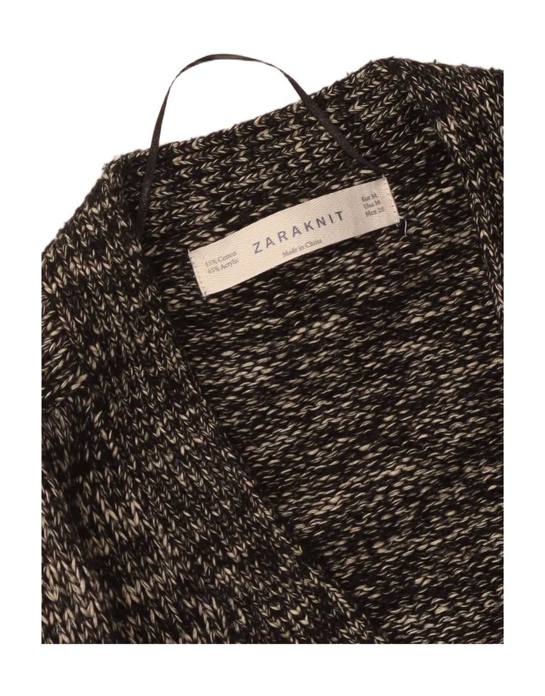 Zara Dame Cardigan Sweater UK 14 Medium Sort Flecked Bomuld