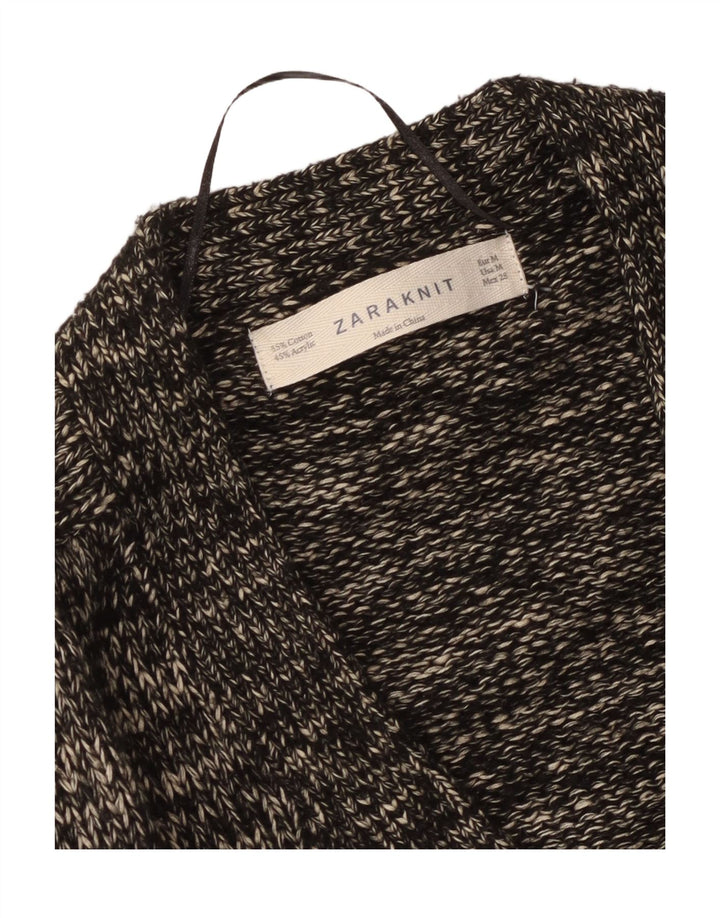 Zara Dame Cardigan Sweater UK 14 Medium Sort Flecked Bomuld