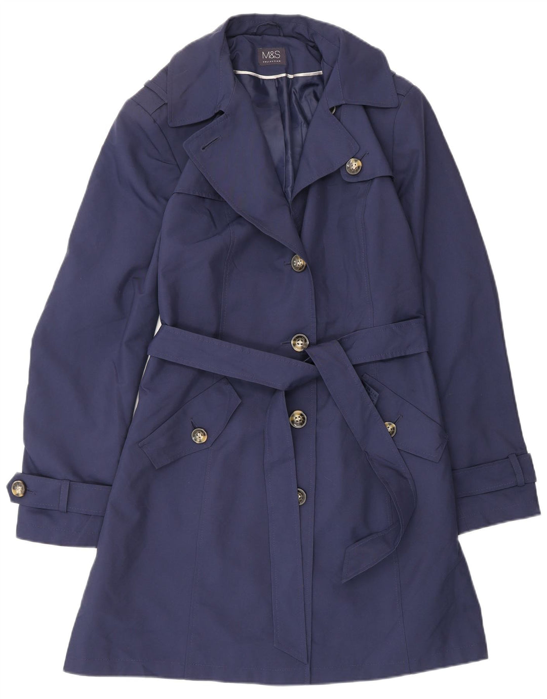 MARKS & SPENCER Womens Trench Coat UK 14 Large Navy Blue Polyester