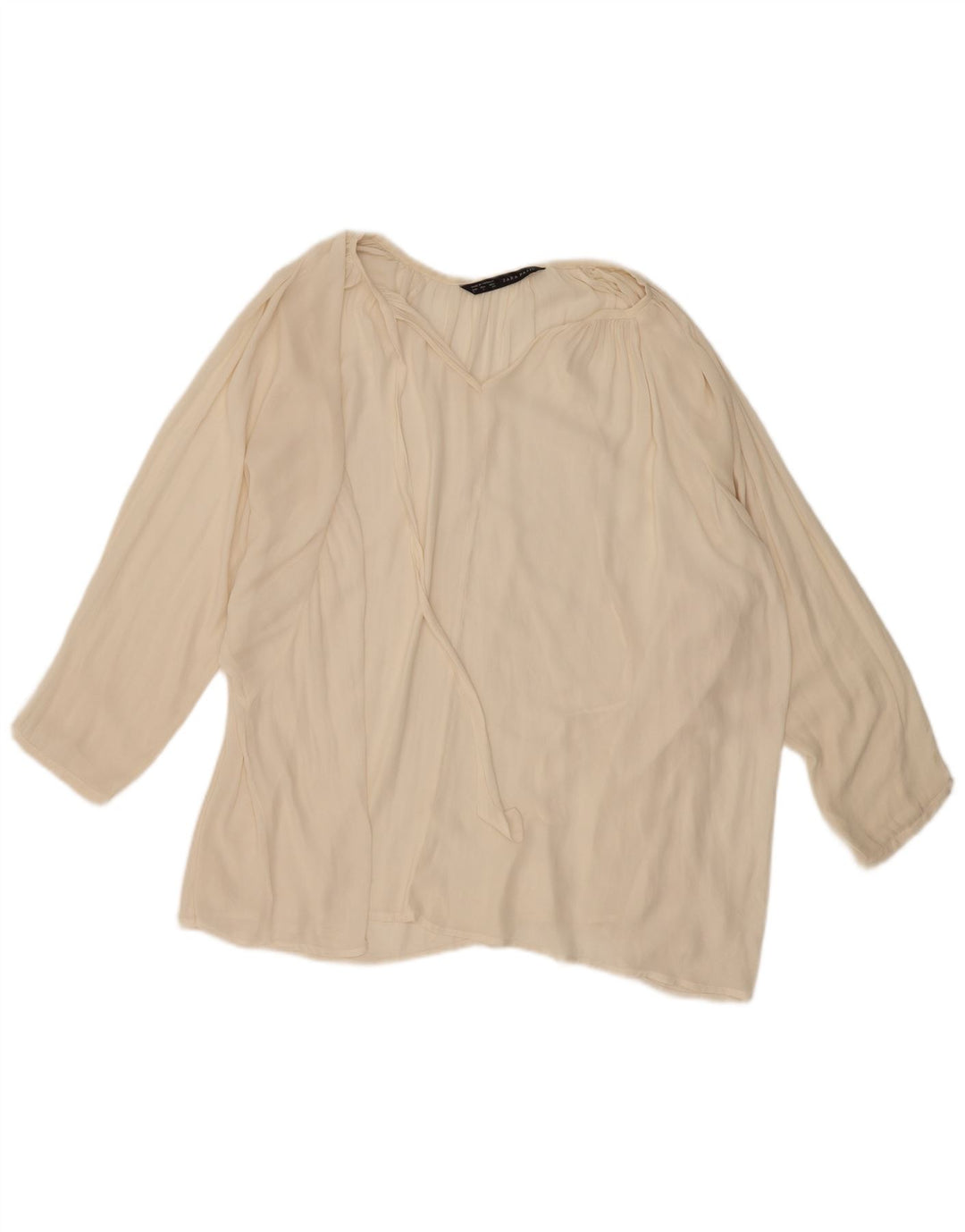 Zara Dame Langærmet Oversized Bluse Top UK 16 Large Off White