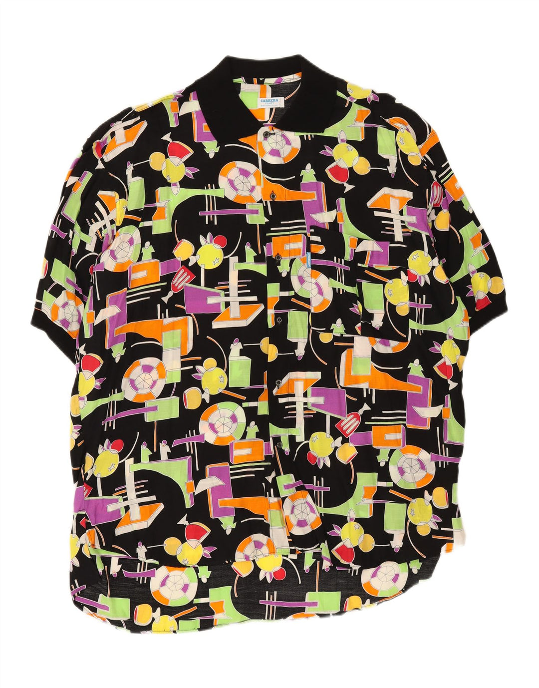 CARRERA Mens Abstract Pattern Short Sleeve Shirt Large Black Vintage Carrera and Second-Hand Carrera from Messina Hembry 