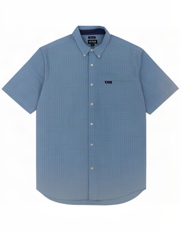 Chaps Kortærmet Herreskjorte XL Blå Gingham Bomuld