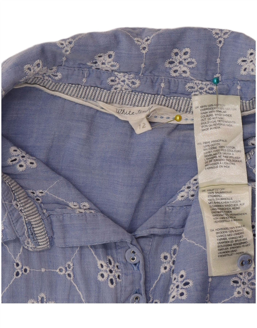 White Stuff Kortærmet skjorte til kvinder UK 12 Medium Blue Floral Cotton
