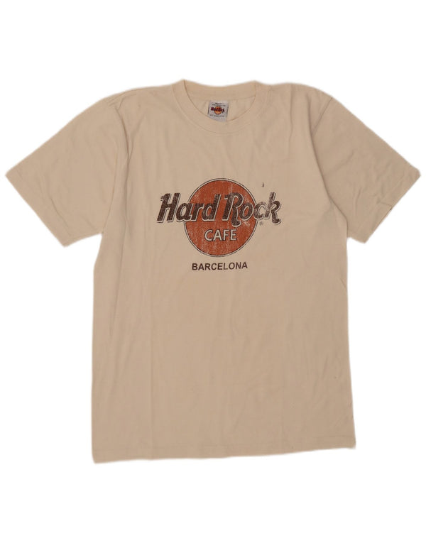 Hard Rock Cafe Mens Barcelona Graphic T-Shirt Top Medium Beige Cotton